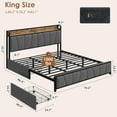 thumbnail image 4 of Memoryfield King Size Bed Frame with 2 Storage Drawers and Charging Station, Linen Upholstered Platform Bedframe, No Box Spring Needed, Gray, 4 of 7