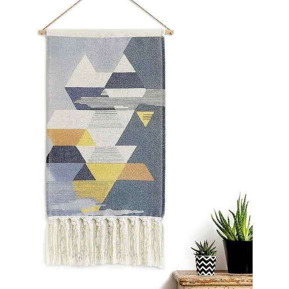 Macrame Woven Wall Hanging Tapestry Gray Geometric Home Decor Boho Chic Art Decor Bohemian Wall Art