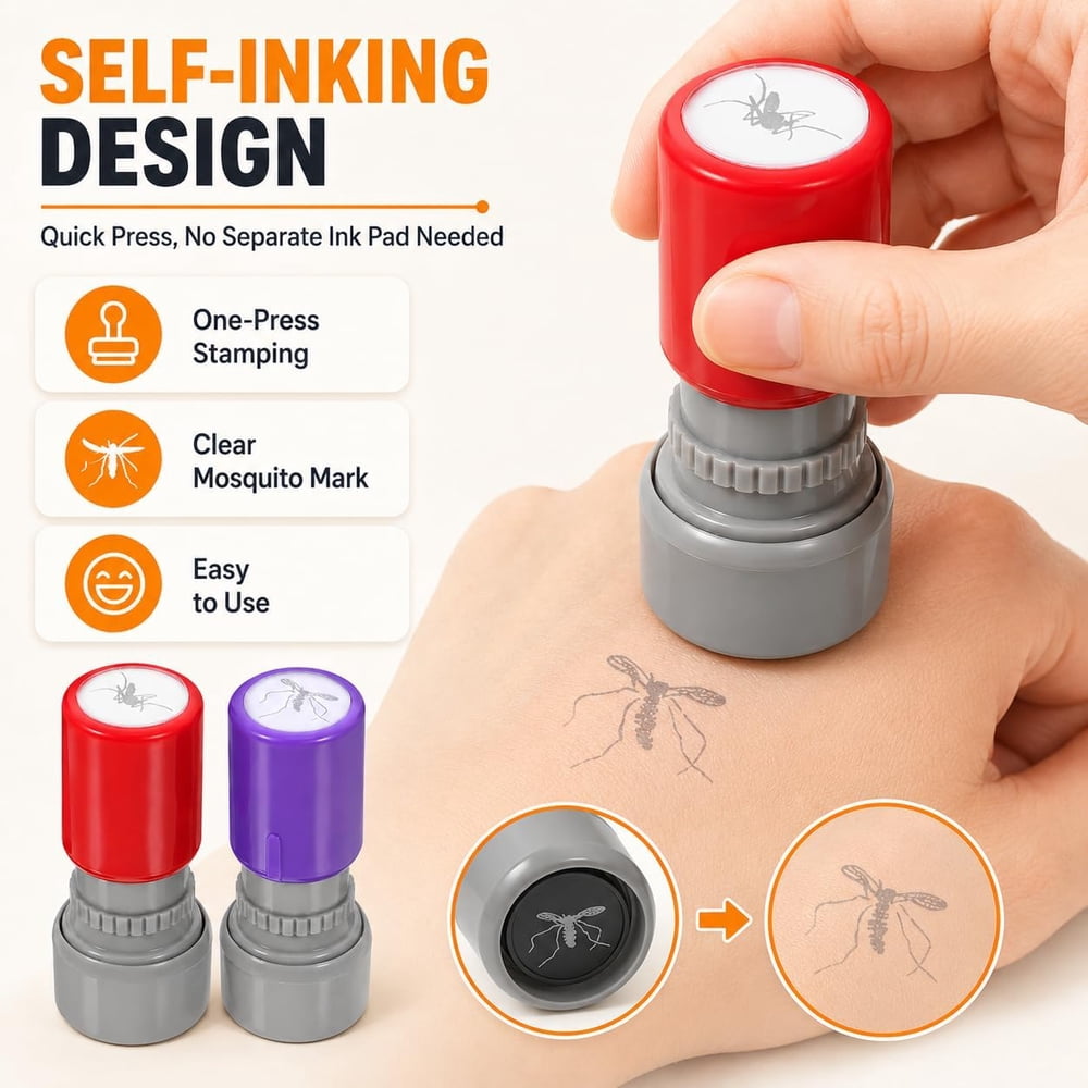 Self-inking mosquito stamp design and cap