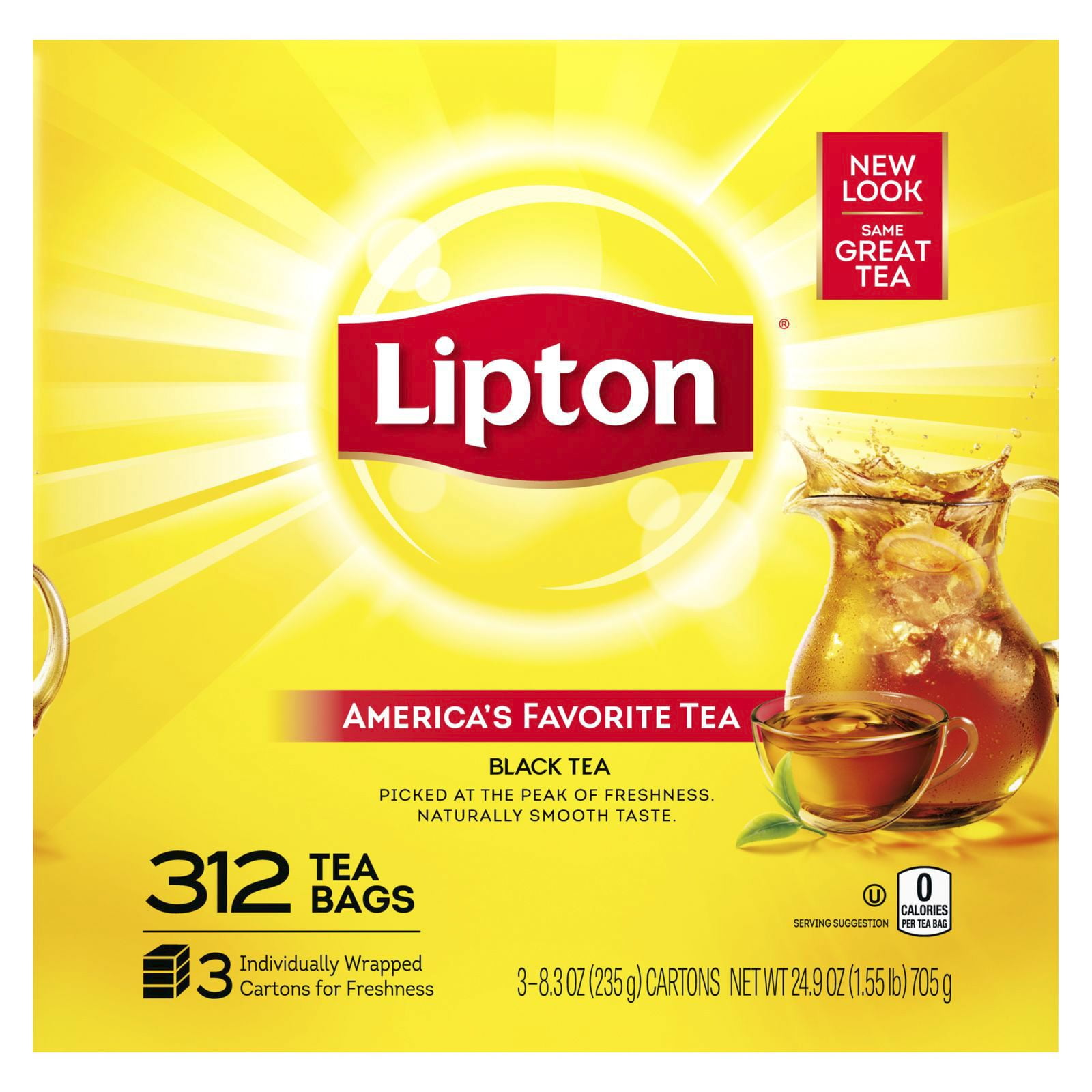 Lipton Tea Bags, Naturally Smooth Taste, American Tea, Black Tea, 312 Ct