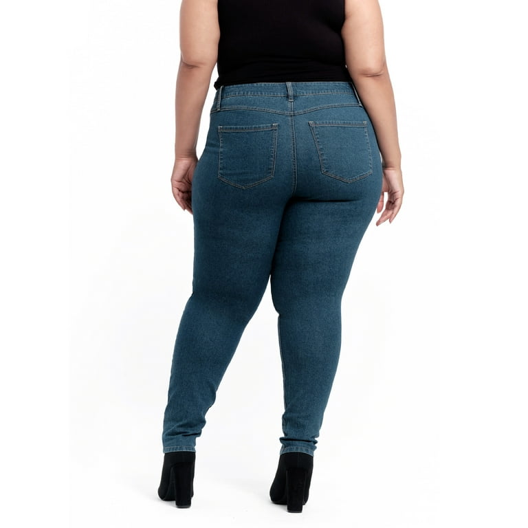 A3 Denim Women's Plus Size Skinny Jeans with Bling Studded Pockets