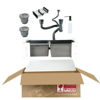 MEET Double Bowl Kitchen Sink & Drain Kit, 32 in Stainless Steel Vegetable Dishwashing Basin with Sewer Pipe Drain Basket, 8-Inch Deep, Black