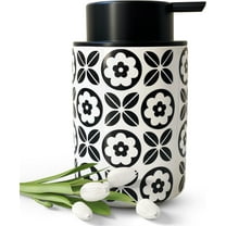 ABCISI Soap Dispenser, ​​Modern Ceramic Soap Dispenser with Fashionable appearance design for Kitchen Bathroom Decor, 12ounce Refillable Liquid Dispenser for Kitchen (Black Flower)
