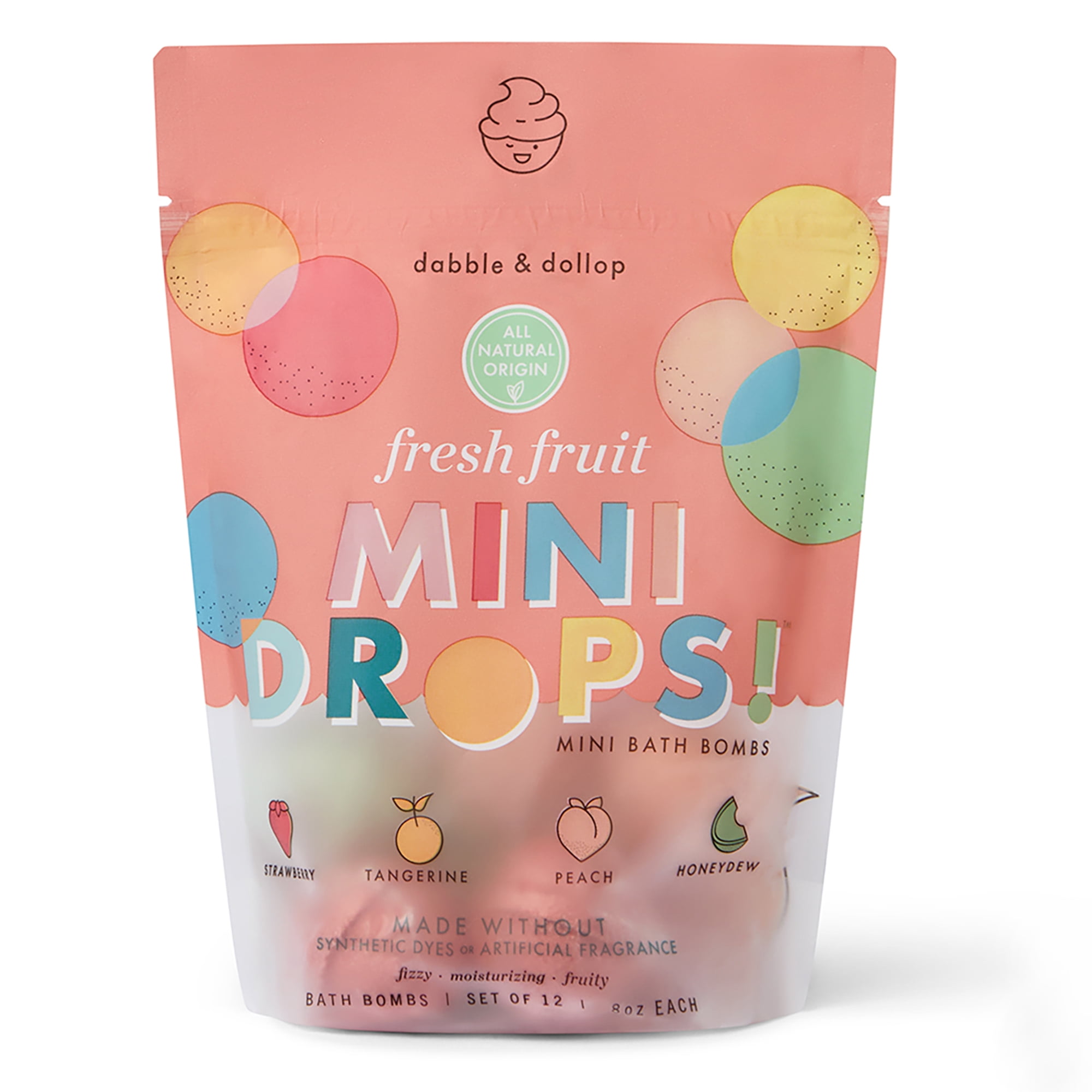 Dabble and Dollop Mini Bath Bombs - Fresh Fruit Variety, Set of 12