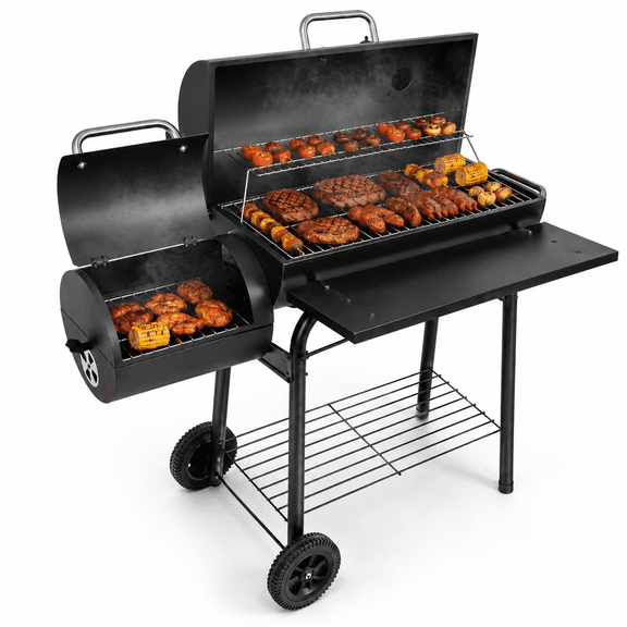 laraVist Charcoal Offset Smoker Grill, Dual-Zone BBQ with Thermometer & Wheels, Family-Size 512 sq.in