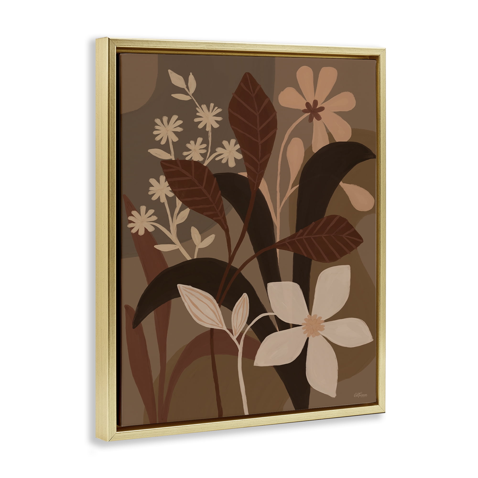 Stupell Industries Boho Plant Layers Plants & Flowers Painting Gold Floater Framed Canvas Art Print Wall Art, 25 x 31