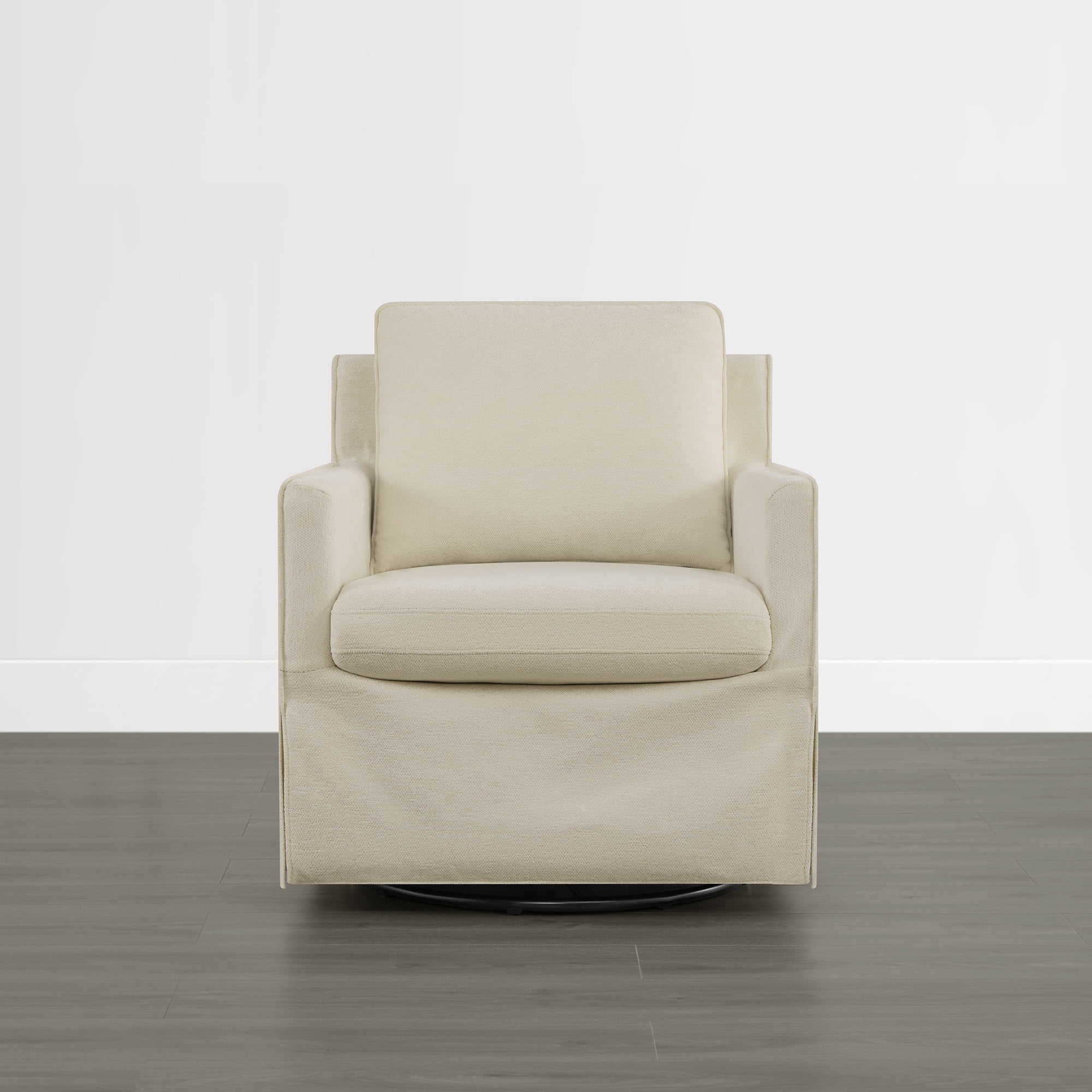 Spruce & Spring Upholstered Swivel Glider Accent Chair for Living Room, Nursery and Bedroom, Reversible Cushions, Track Arms, Modern Lounge Chair, Sand