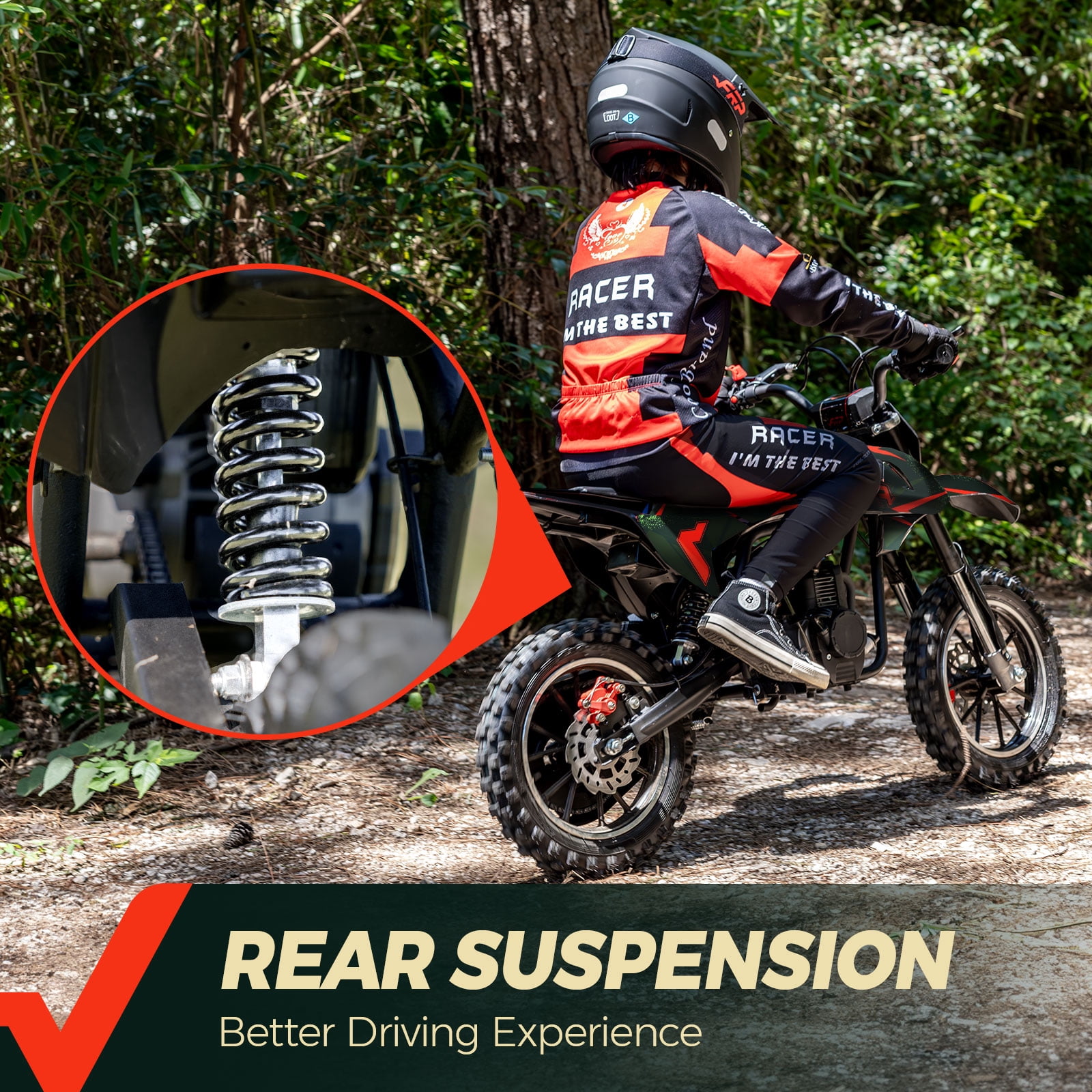 FRP OGM40 Kids Dirt Bike, 40CC 4-Stroke Dirt Bike for Kids, Gas Powered Off-Road Mini Bike with Front & Rear Disc Brake, Up to 20 Mph, Weight Support Up to 160 LBS（Black）