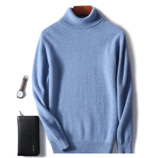 Suéter de lana pura, jersey de cuello alto para hombre, suéter grueso, suéter de cachemira de punto suelto de otoño e invierno