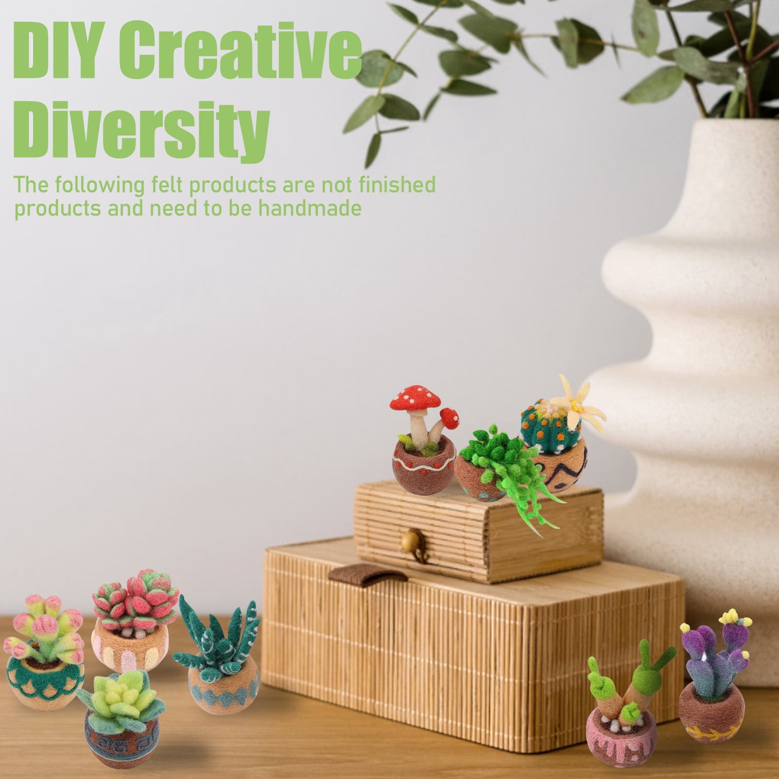 9 Pieces Succulent Plants Needle Felting Kit, Wool Felting Kit with Pad, Finger Cots, Needle, Wooden Felting Tool, Instruction, Needle Felt Start Kit Supplies for Beginners Adult DIY Decor