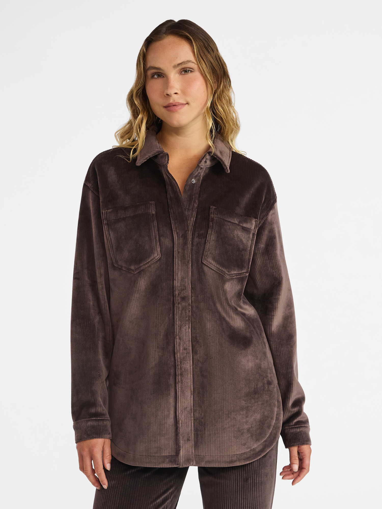 Avia Women's and Women's Plus Cord Velour Shacket, Sizes XS-4X