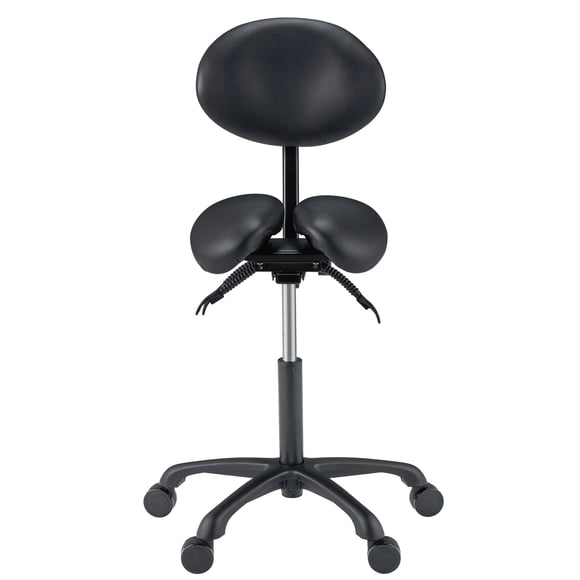 Master Massage Berkeley Ergonomic Saddle Stool -Two Split Part Seat Stool- Hydraulic Swivel Rolling Seat & Saddle Posture Correction Chair Seat with Backrest -Black