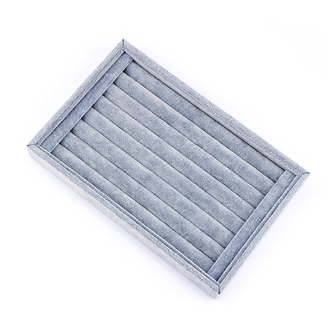 CAJA DE ALMACENOMO PARA EXPOSICIÓN DE JOYAS, BANDEJA ORGANIA ELEGANTE Para Anillos, Pendientes, Terciopelo Gris, 1 Unidad