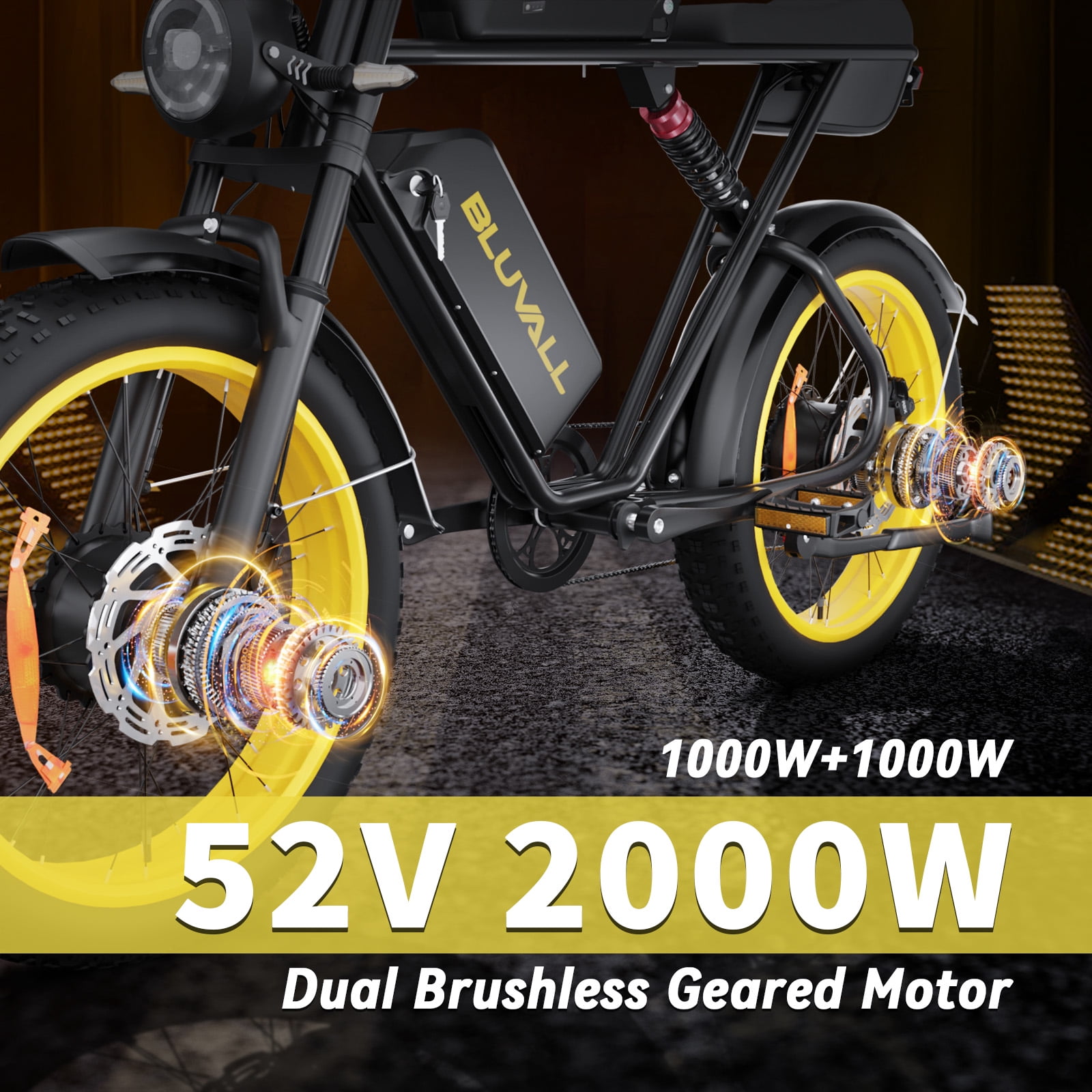 20'' Fat Tire Electric Mountain Bike for Adults, Peak 5000W 52V 46Ah Battery, 120 Miles Long Range, 35MPH High-Speed Ebike, All-Terrain Bicycle with Front Suspension UL2849
