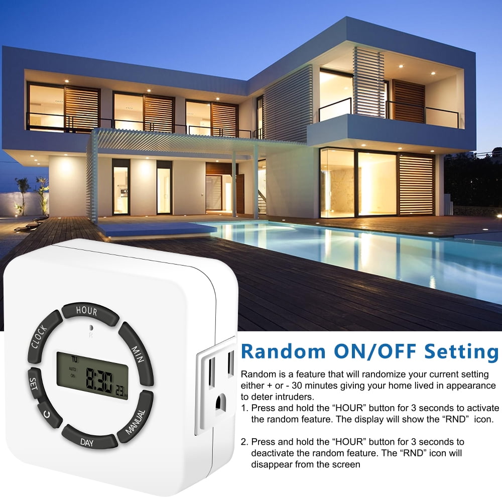 Lights 7 Days Heavy Duty Programmable Light Timer; Indoor Use; ETL Listed with 2 AC Plug Capacity for Electrical Outlets White Lamps Kasonic Digital Timer Outlet