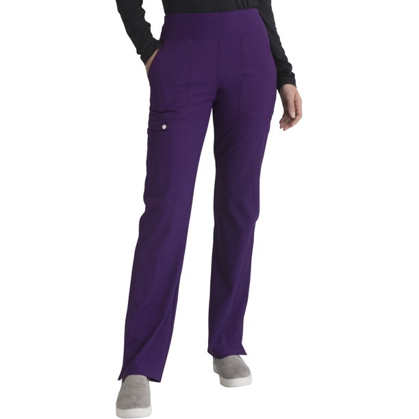 Elle Scrubs Pant for Women Mid Rise Straight Leg Pullon Plus Size EL130T, 2XL Tall, Eggplant