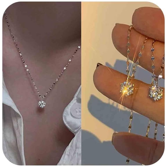 Vintage Rhinestone Pendant Necklace Gold Crystal Solitaire Necklace Wedding Cubic Zirconia Chain Necklace Sparkly CZ Choker Earrings Jewelry for Women