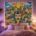 thumbnail image 2 of Cityscape Depicted Mosaic with Tile Effect Numerous Buildings, Mystical Fantasy for Space Lovers, Galaxy Room Decor, Graduation Gift, Tapestry Wall Hanging for Bedroom and Dorm, 2 of 7
