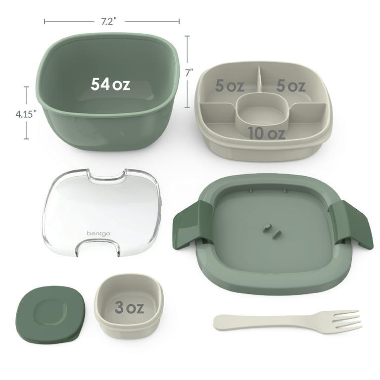 Bentgo Salad - Stackable Lunch Container with Large 54-oz Salad Bowl,  4-Compartment Bento-Style Tray for Toppings, 3-oz Sauce Container for  Dressings, Built-In Reusable Fork & BPA-Free (Khaki Green) 