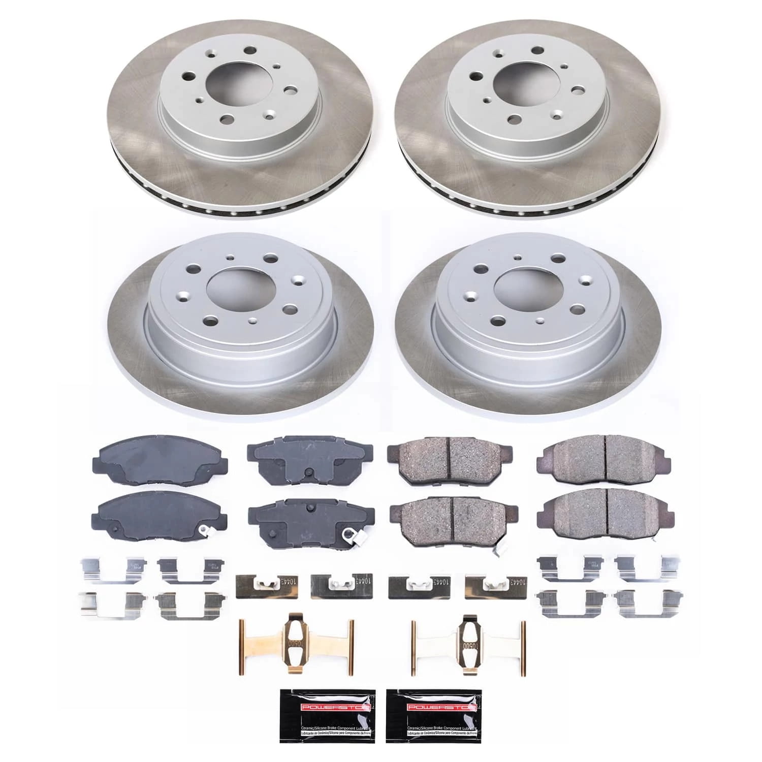 PowerStop Front and Rear Semi-Coated Rotor and Low-Dust Ceramic Brake Pad Kit SC691