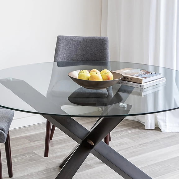 Round Tempered Glass Table Top Thick Polished Edge, Transparent