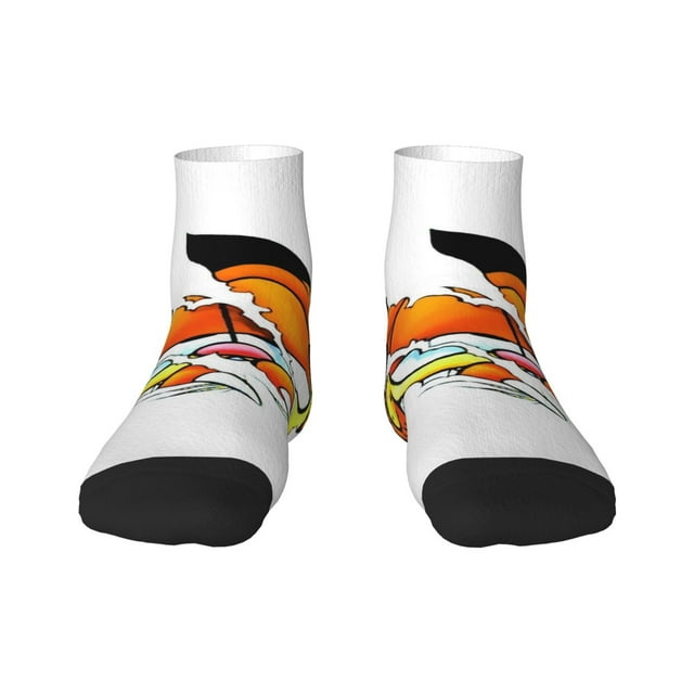 Zufioo Chaussettes Adultes Imprimé Garfield 30cm, Chaussettes Droites Contrastées Chaussettes de Sport - Évacuation de l'Humidité, Haute Élasticité, Unisexe