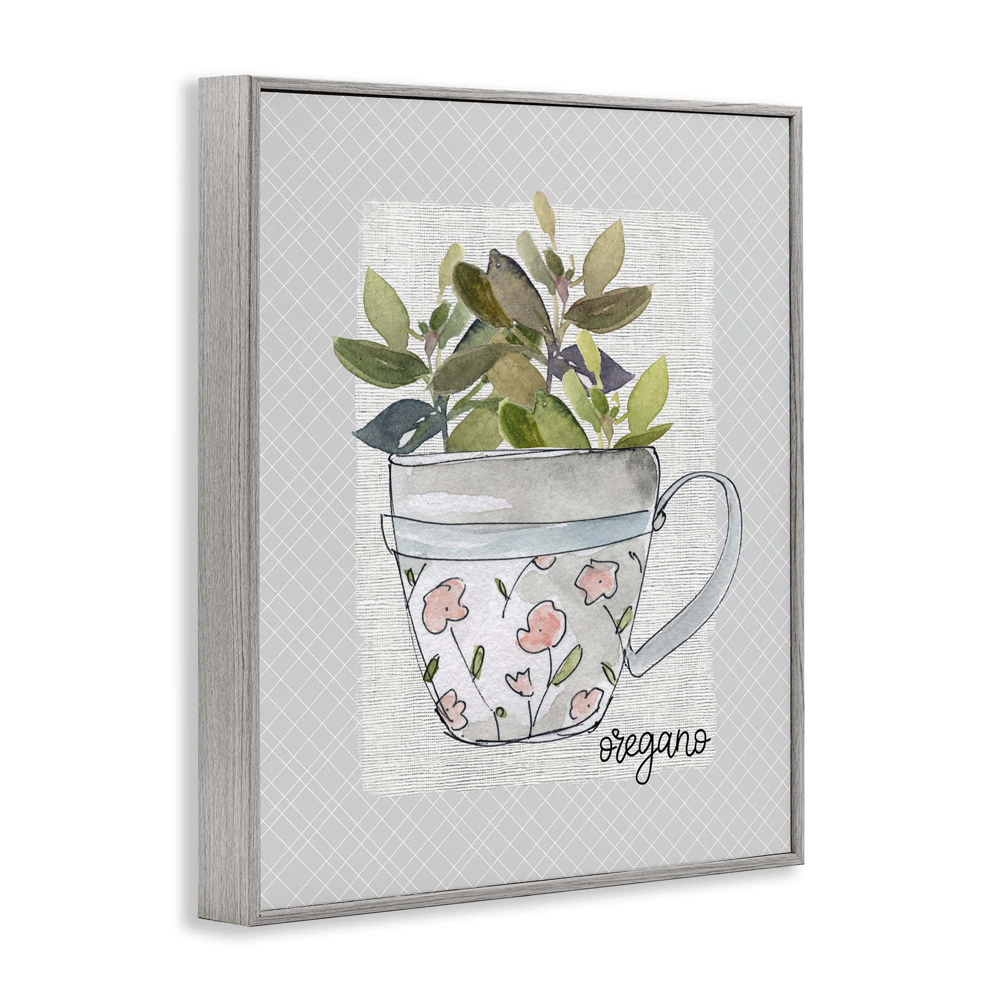 Stupell Industries Oregano Herb Mug Gray Framed Giclee Art, design by Livi Finn