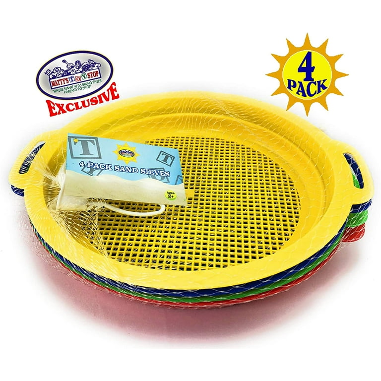 Matty s Toy Stop Sand Sifter Sieves for Sand Beach Red Blue Yellow Green Complete Gift Set Bundle 4 Pack 8.75 x 9.75