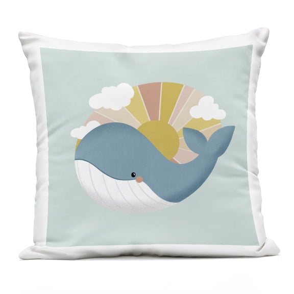 Stupell Industries - Whale & Sunshine Rays Outdoor Throw Pillow 18" x 18" by Sarah Hickman