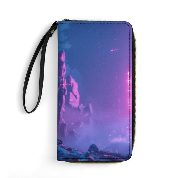 Womens Wallet Bifold Ladies Cluth Bag Wristlet Wrist Strap Long Purse Alien Enviroment Design