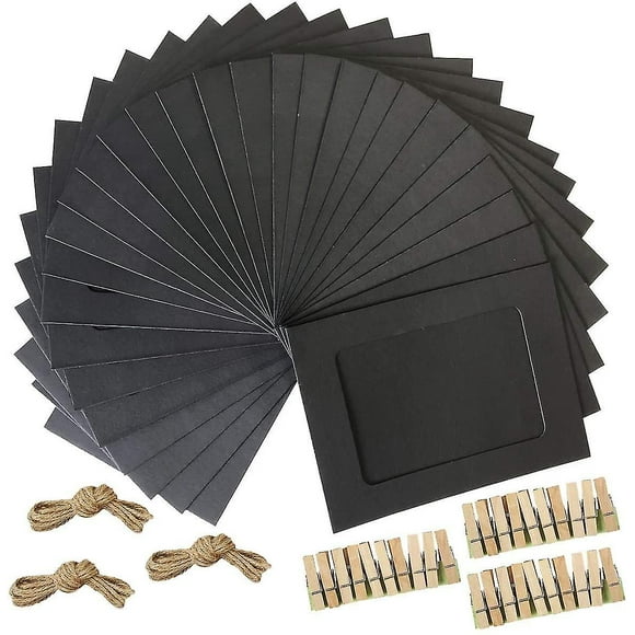 Photo Frame 4x6 Kraft Paper Photo Frame 30 Pieces Diy Cardboard Photo Frame With Dowel And Jute Rope (black)