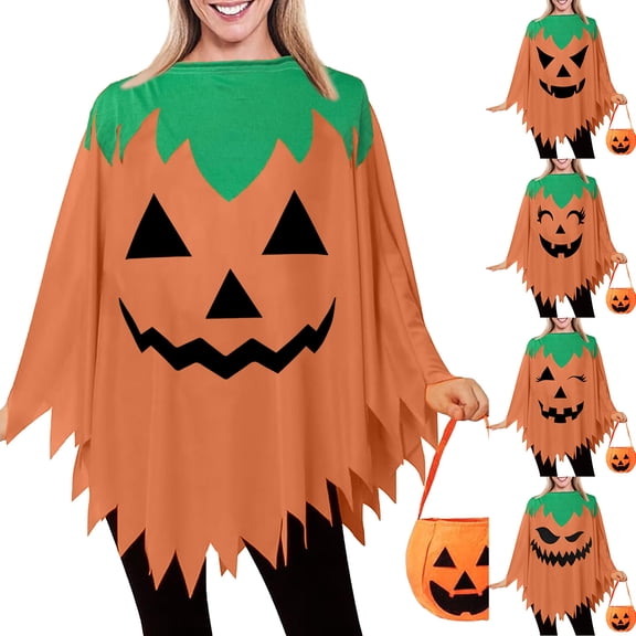 HOWPAY Halloween Capes For Adults Pumpkin Themed Hooded Cape Role Play Cosplay Outfit Holiday Party Stage Fancy Dress For Event Halloween Costumes A