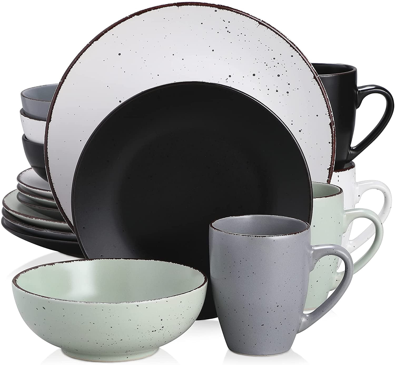 Service for 4 Series Clay Black Vancasso Vancasso Cereal Bowl and Cup 16-Piece of Porcelain Combination Set with Dinner Plate Dessert Plate 