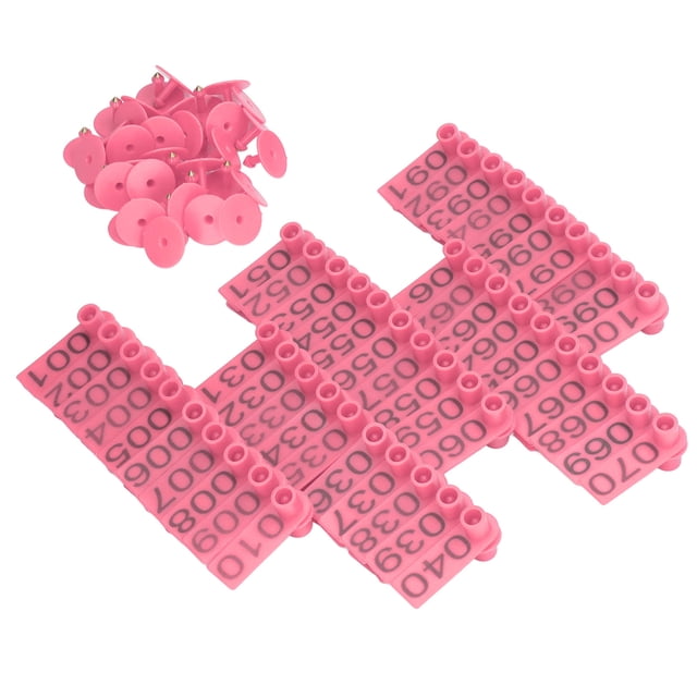 Cattle Ear Tag, Numbered Flexible Livestock Identification Card Accurate Weather Resistant 100 Sets For Cow Pink