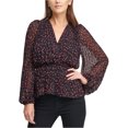 thumbnail image 1 of DKNY Womens Hearts Wrap Blouse, Black, X-Small, 1 of 3