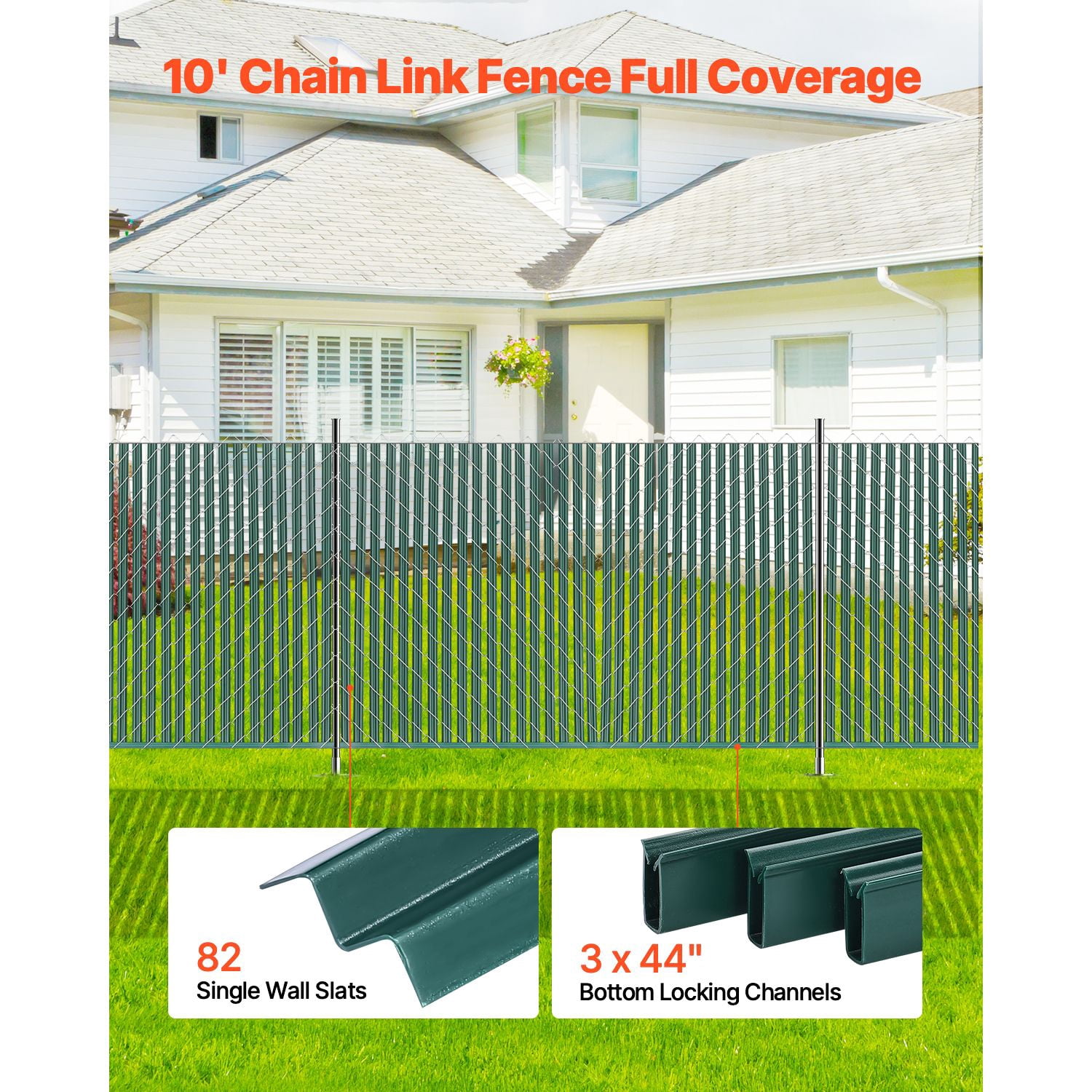 Single-Wall Privacy Slats for 4' High Chain Link Fence, 44.5" Length, HDPE Material, 85% Privacy, 82 Slats per Box, Bottom Locking Design