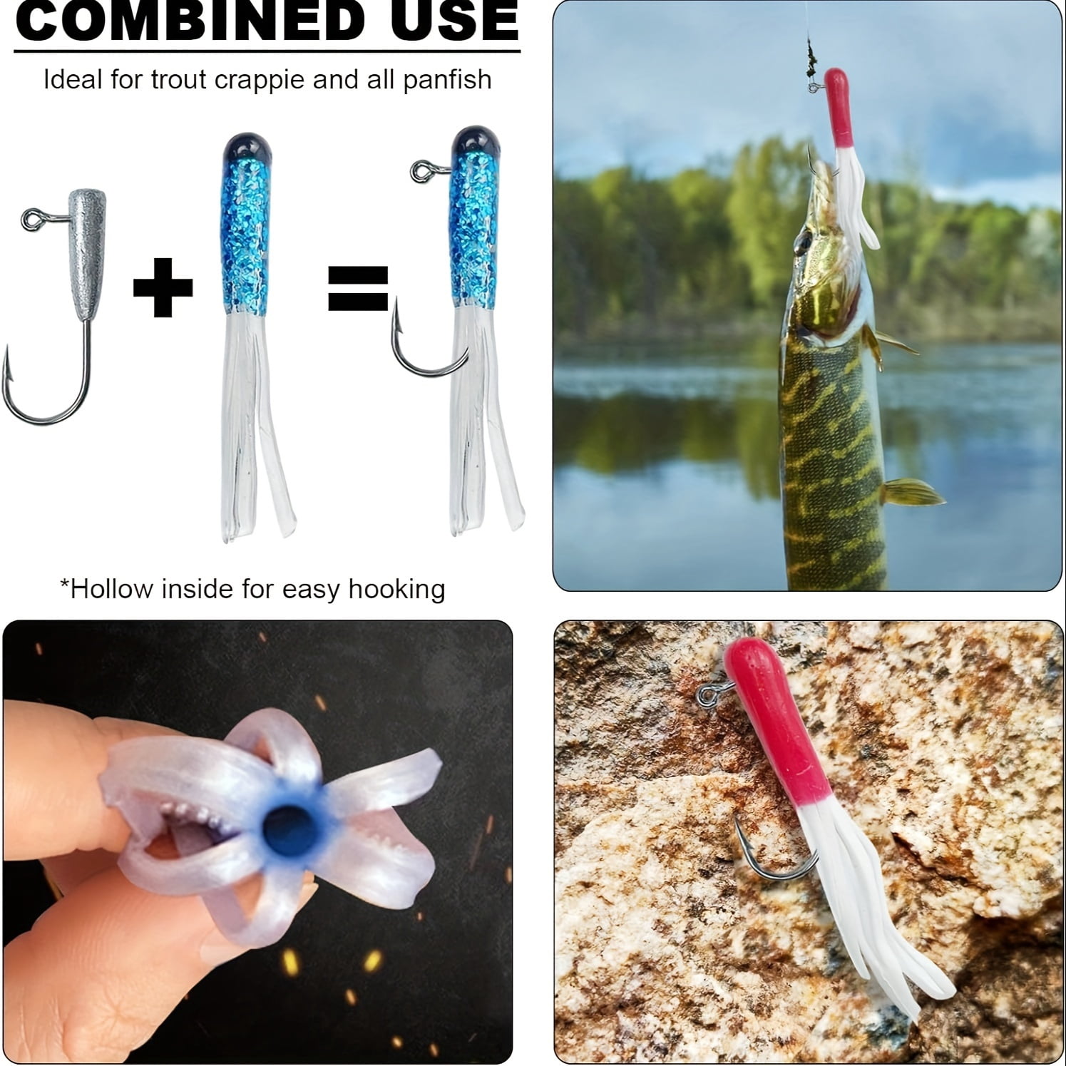 131-Piece Tube Jig Head Kit, Pre-Rigged Swimbaits Soft Plastic Tube Lures, Mixed Color Crappie Bass Fishing Hooks, Saltwater Freshwater PC Construction Tackle Set, Lead Compliant