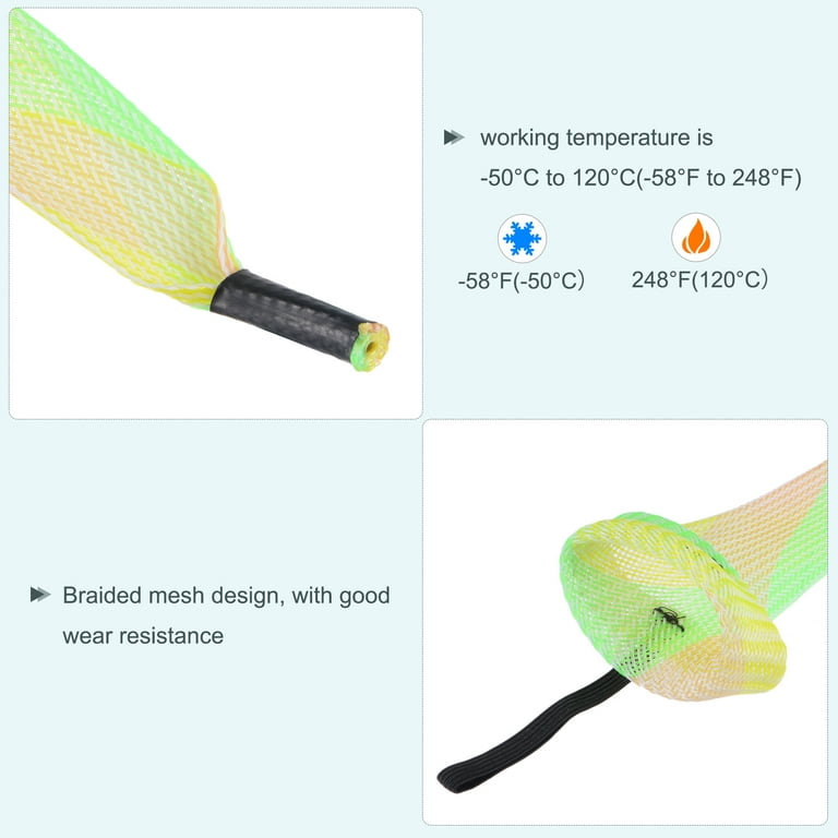 Uxcell 2.02m Yellow Green Fishing Rod Sleeve Rod Sock Cover Braided Mesh  Rod Protector 2 Pack