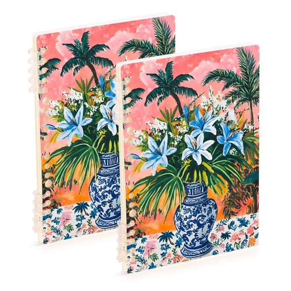 FORMRS 1-Subject Spiral Notebook 8" x 5" College Ruled 60 Refillable Sheet A5 Hard Cover, 2 Pack, Blue Flowers
