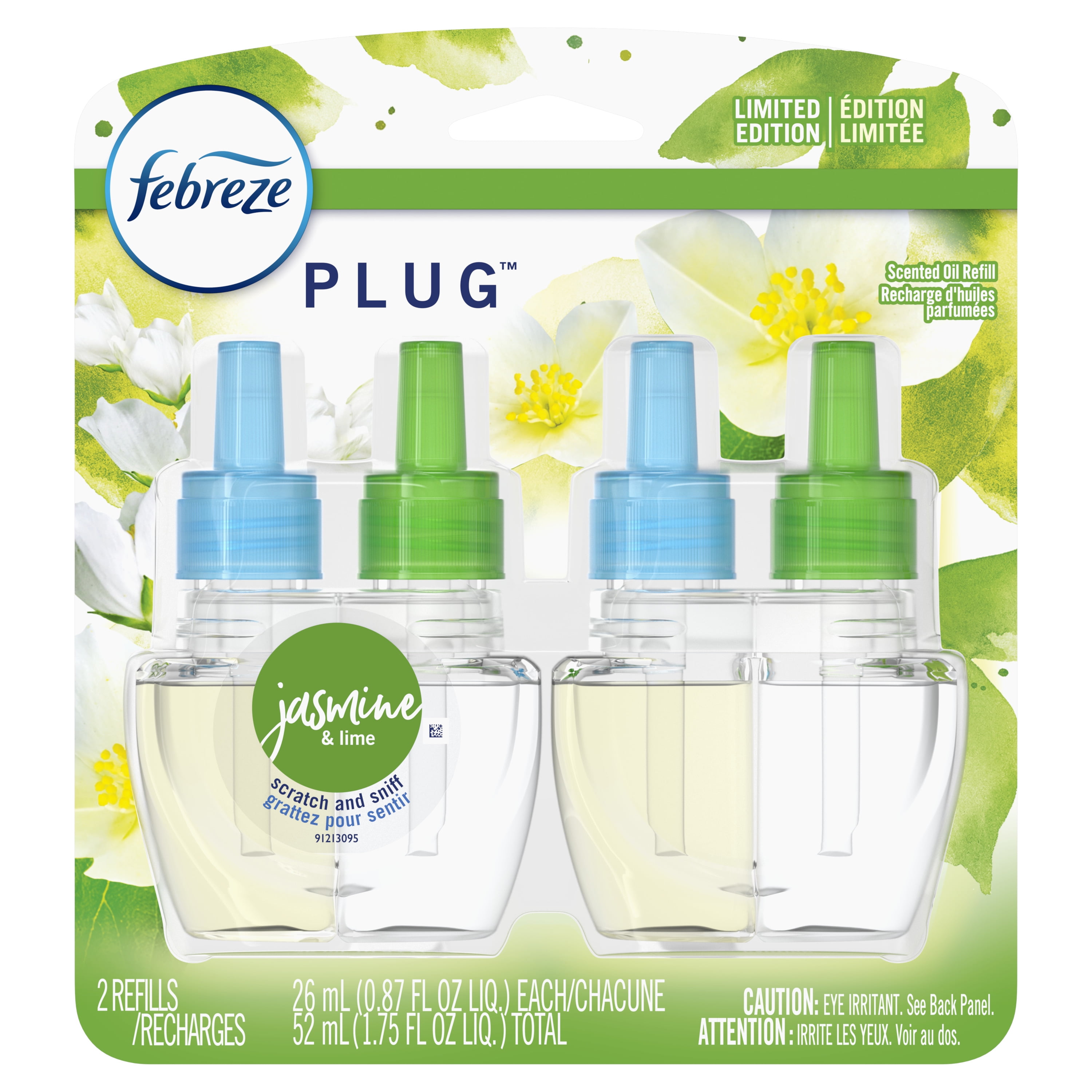 Febreze Plug OdorEliminating Air Freshener Refill, Jasmine & Lime, 2 ct