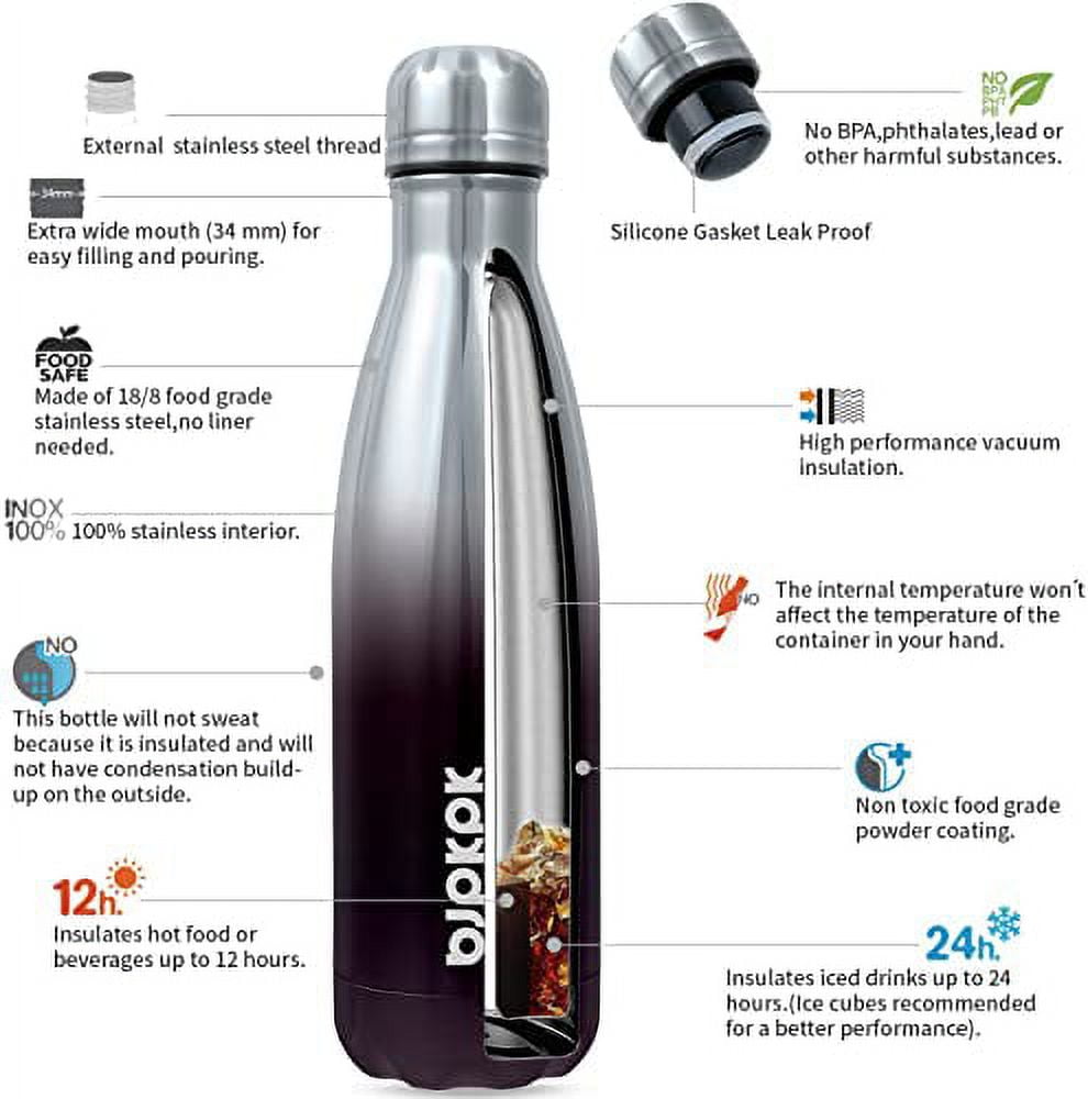 Stainless Steel Water Bottle – 12 oz Vacuum Insulated Double Wall with  Screw Lid/Leak Proof Thermal Travel Sports Flask Coffee Canteen - 12 oz,  Black