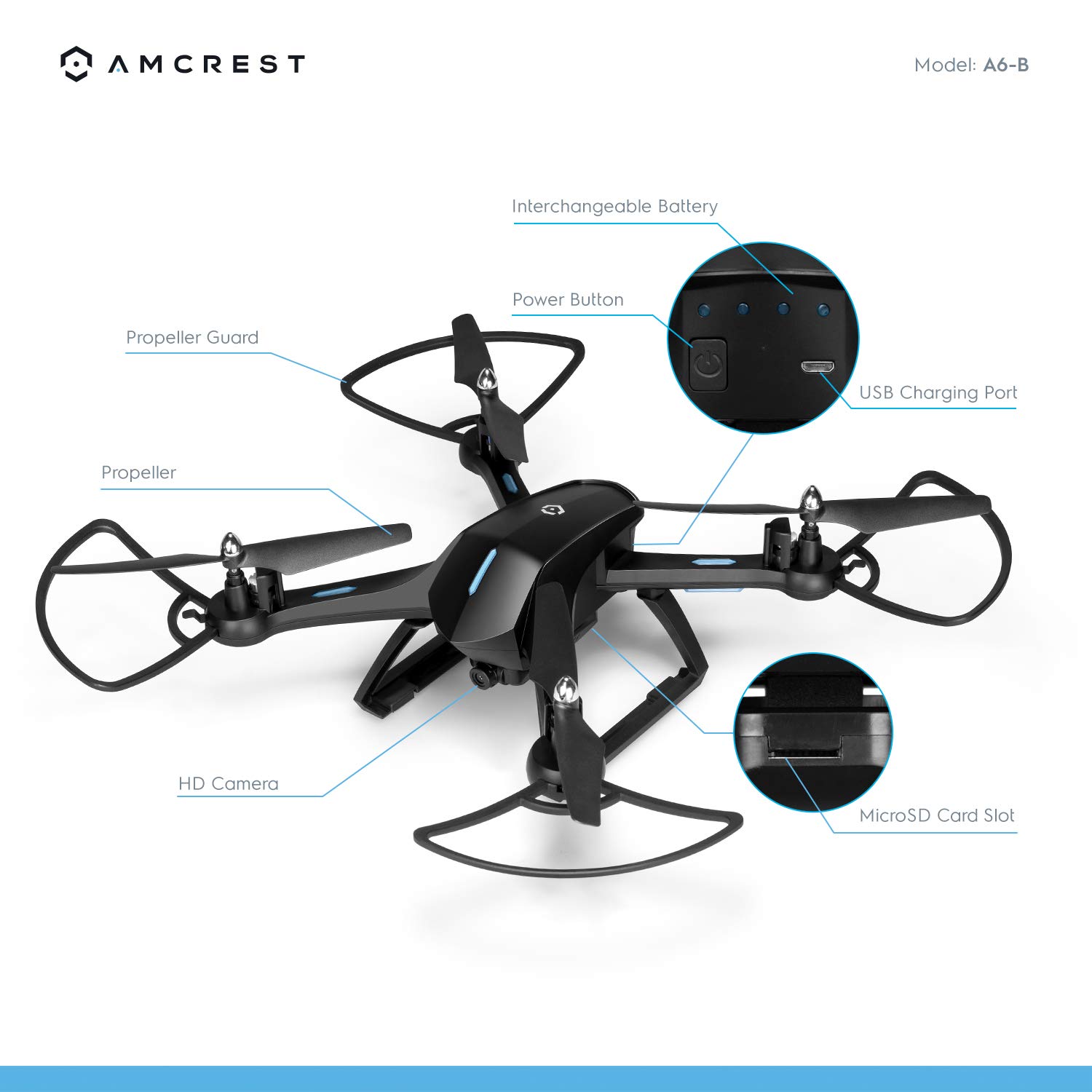 Amcrest A6-B Skyview Pro WiFi Drone with Camera HD 1.3MP FPV Quadcopter, RC + 2.4ghz WiFi Helicopter w/Remote Control, Headless Mode, Smartphone (Black) - image 4 of 6