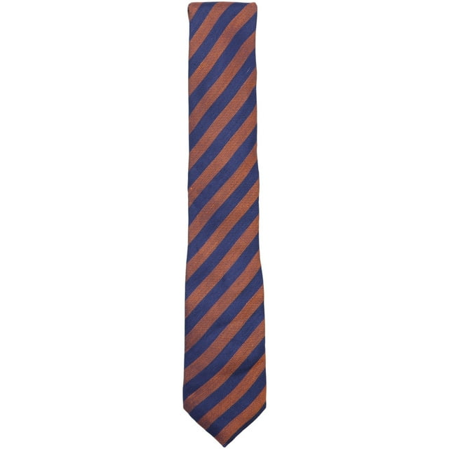 Altea Milano Men's Orange / Navy Silk and Linen Diagonal Stripe Necktie - One Size