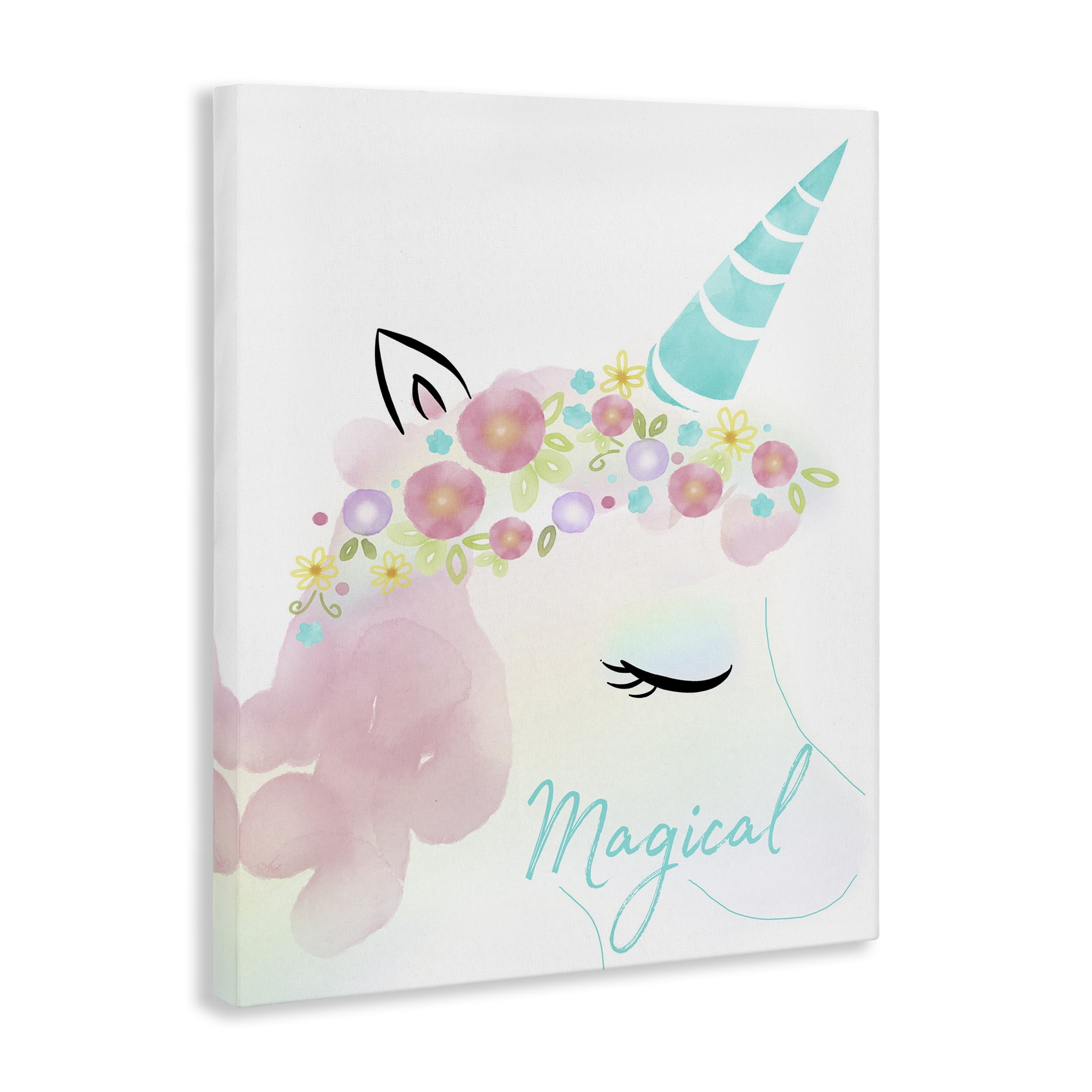 Stupell Industries Magical Floral Unicorn Fairy Tales & Fantasy Painting Gallery Wrapped Canvas Art Print Wall Art, 36 x 48