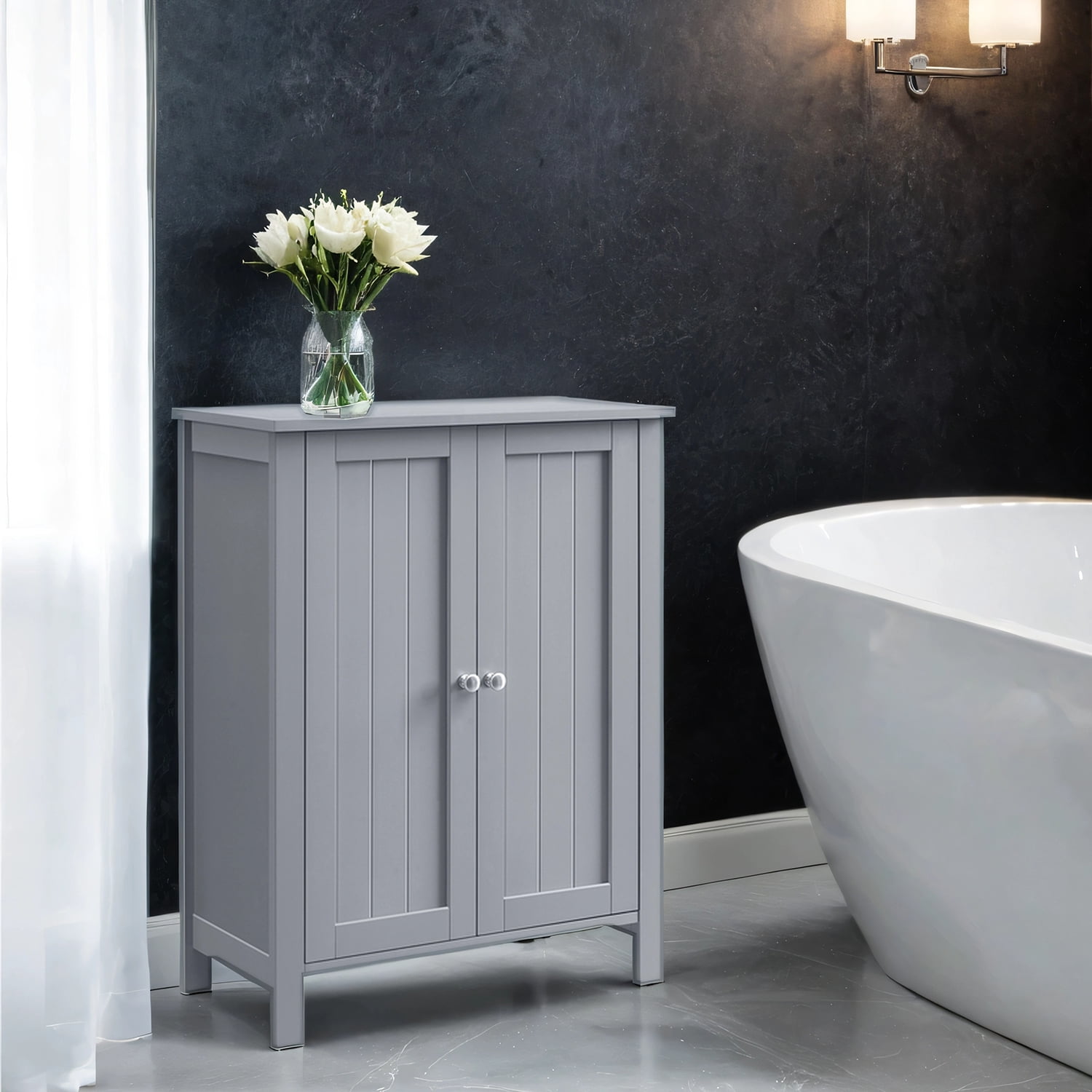 LEDREM Bathroom Cabinets Freestanding, Bathroom Storage Floor Cabinet with Doors and Adjustable Shelves, Dove Gray