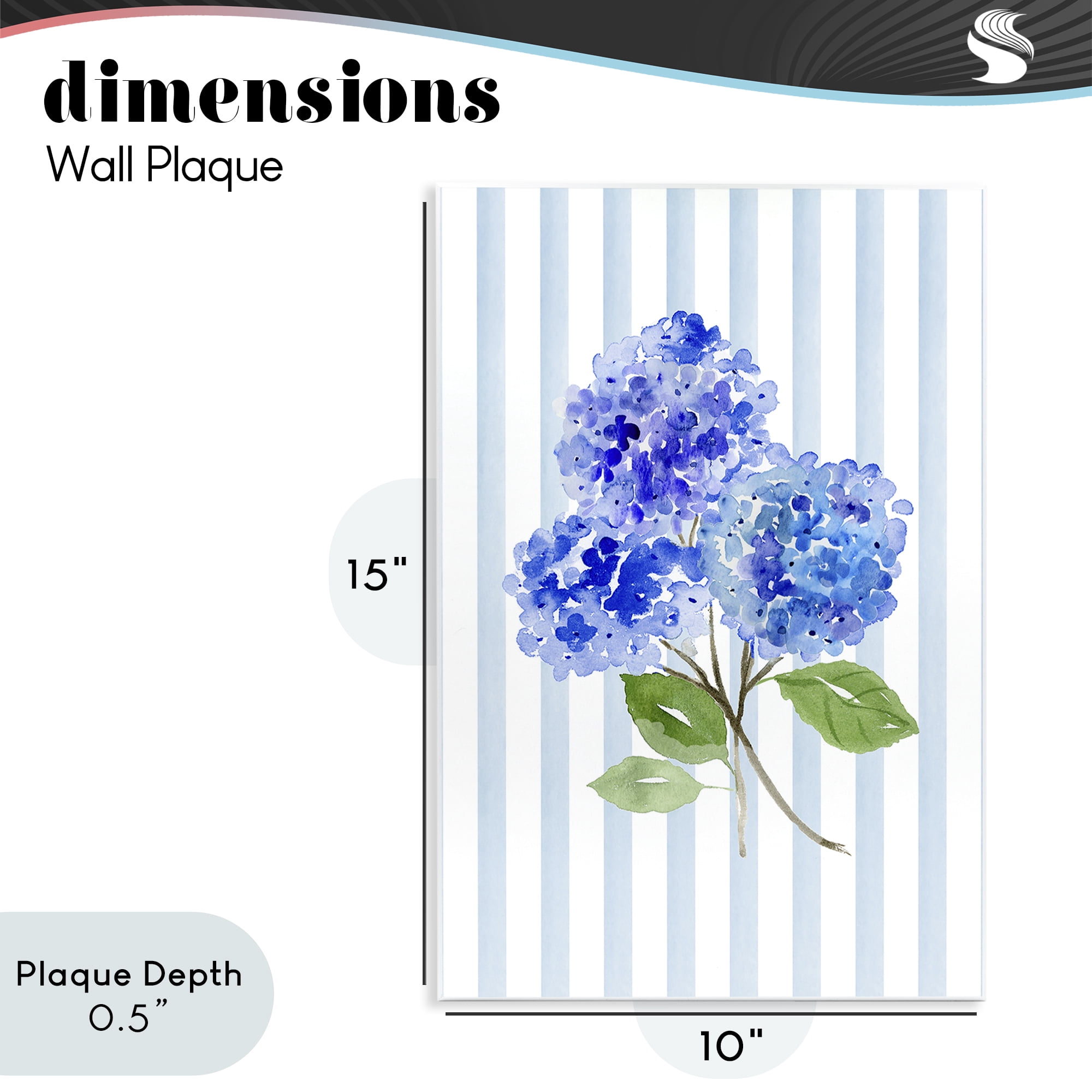 Stupell Industries Blue Hydrangeas over Stripes Wall Plaque Art, design by Corinne Haig