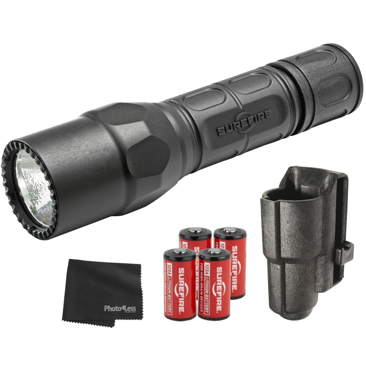 SureFire G2X Law Enforcement Edition Dual-Output LED Flashlight 600  Lumens Additional SureFire Batteries, SureFire Speed Holster and Lens  Cloth