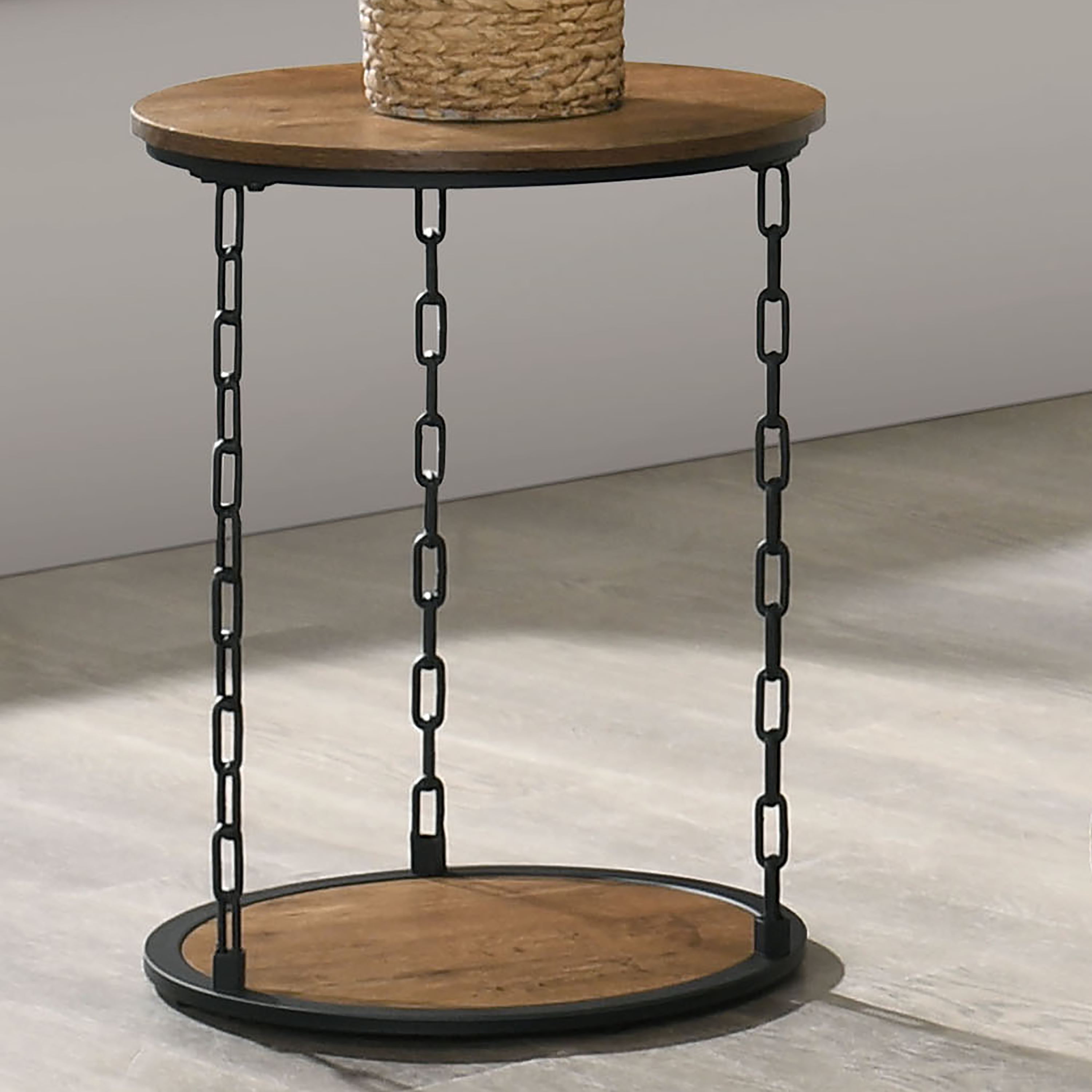 Furniture of America Brina Rustic Open Shelf Round 3-Piece Accent Table Set, Natural