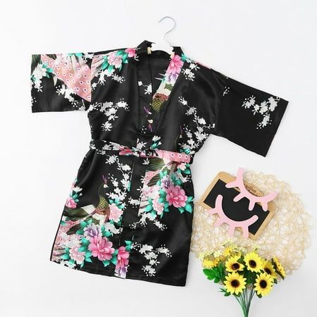 

Leutsin Toddler Baby Kids Girls Flower Print Silk Satin Kimono Robes hrobe Sleepwear Clothes Coat
