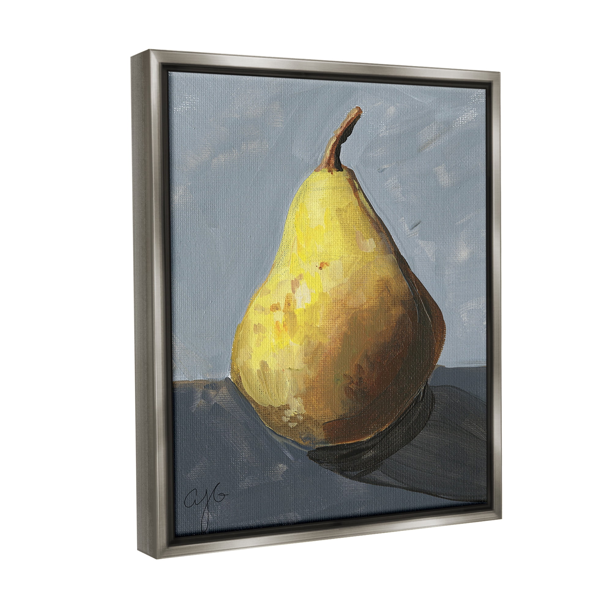 Stupell Industries Abstract Shadowed Pear Food & Beverage Painting Gray Floater Framed Canvas Art Print Wall Art, 17 x 21